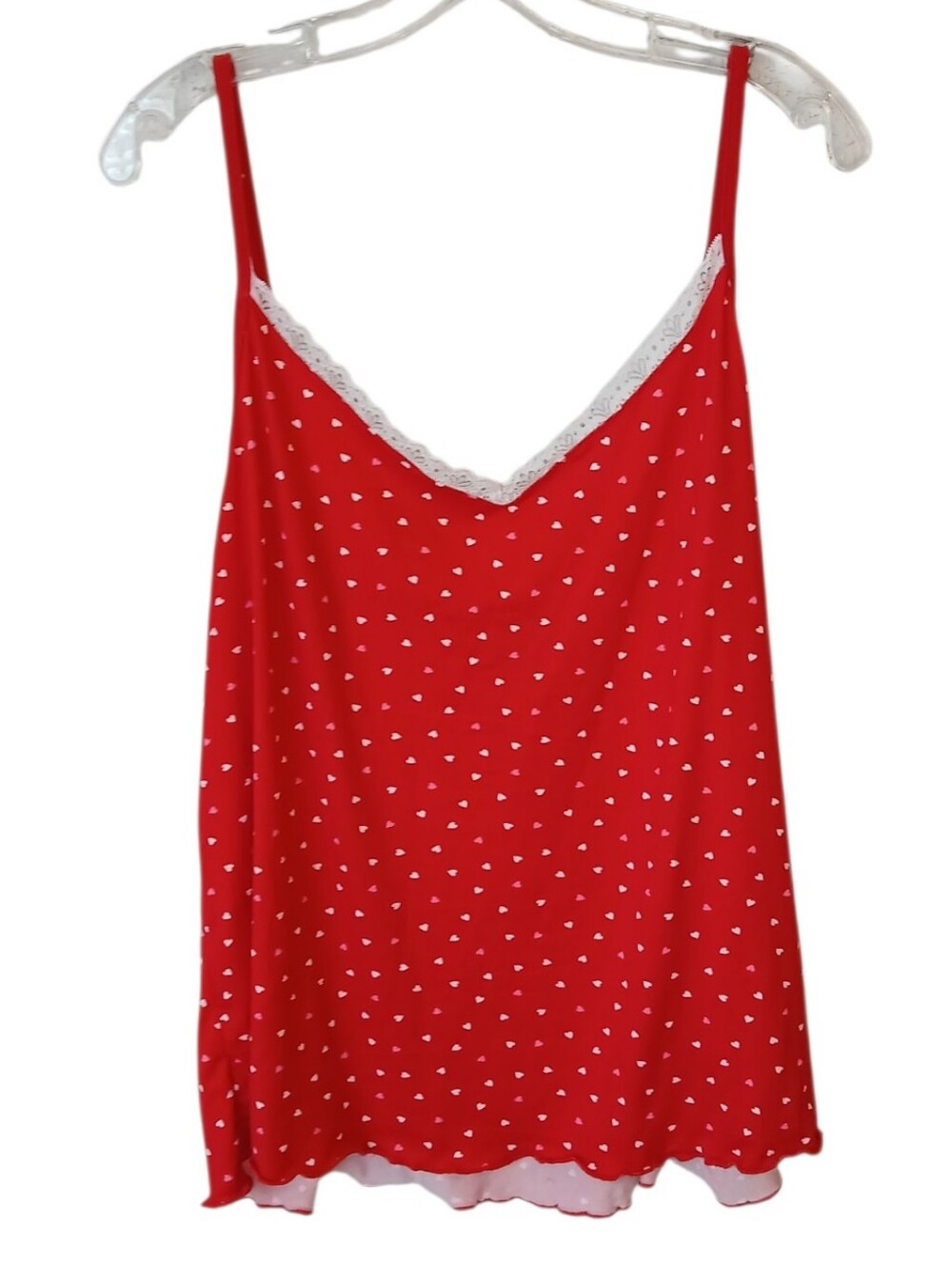 French Affair Red Lace-Trim Cami Top With Hearts Size 3X